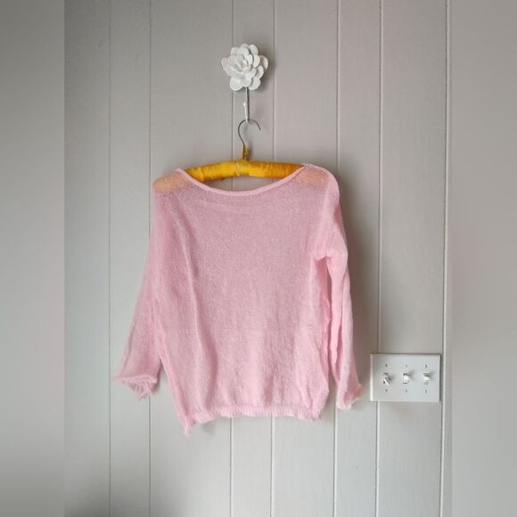 Pink Sheer Super Stretchy Slouch Roll Neck Sweater Size Medium - Picture 6 of 8
